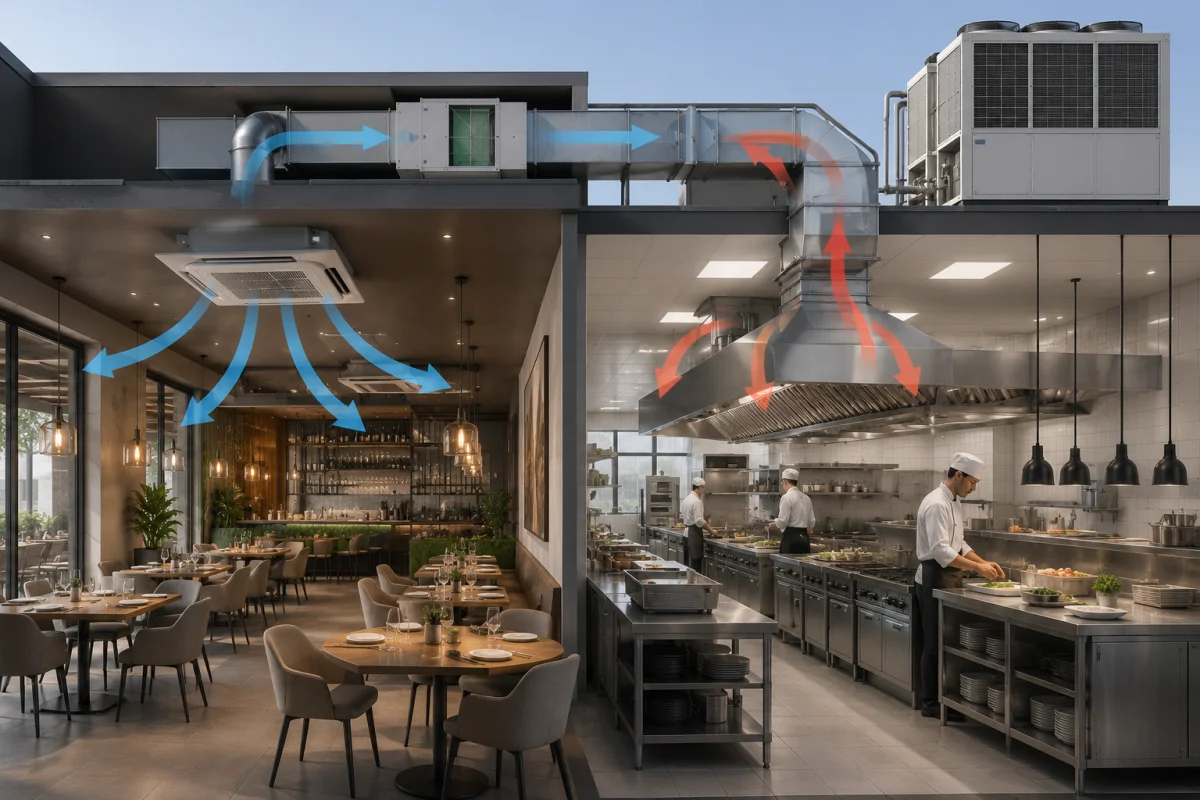 Restaurant air conditioning and kitchen ventilation